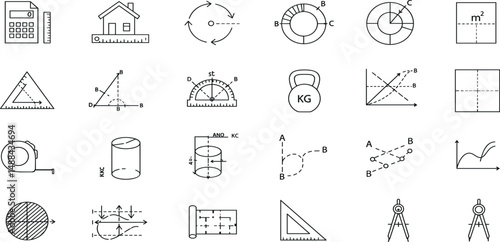 Measuring Line Editable Icons set. Vector illustration in modern thin line style of parameters related icons: size, square, weight, and more.