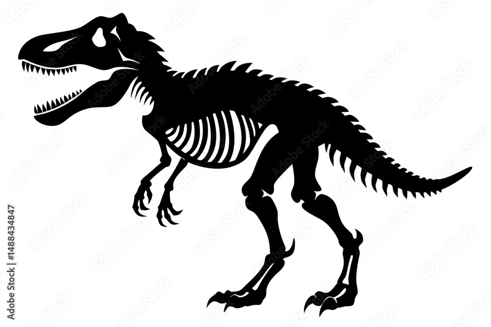 tyrannosaurus rex skeleton silhouette line art vector illustration with a white background tyrannosaurus rex skeleton silhouette line art vector illustration with a white background