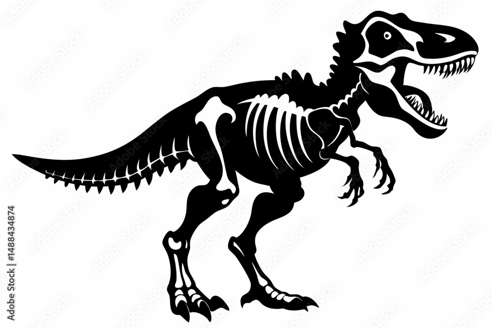 Obraz premium tyrannosaurus rex skeleton silhouette line art vector illustration with a white background