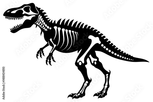 tyrannosaurus rex skeleton silhouette line art vector illustration with a white background