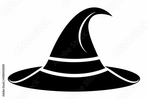 witches hat silhouette line art vector illustration with a white background