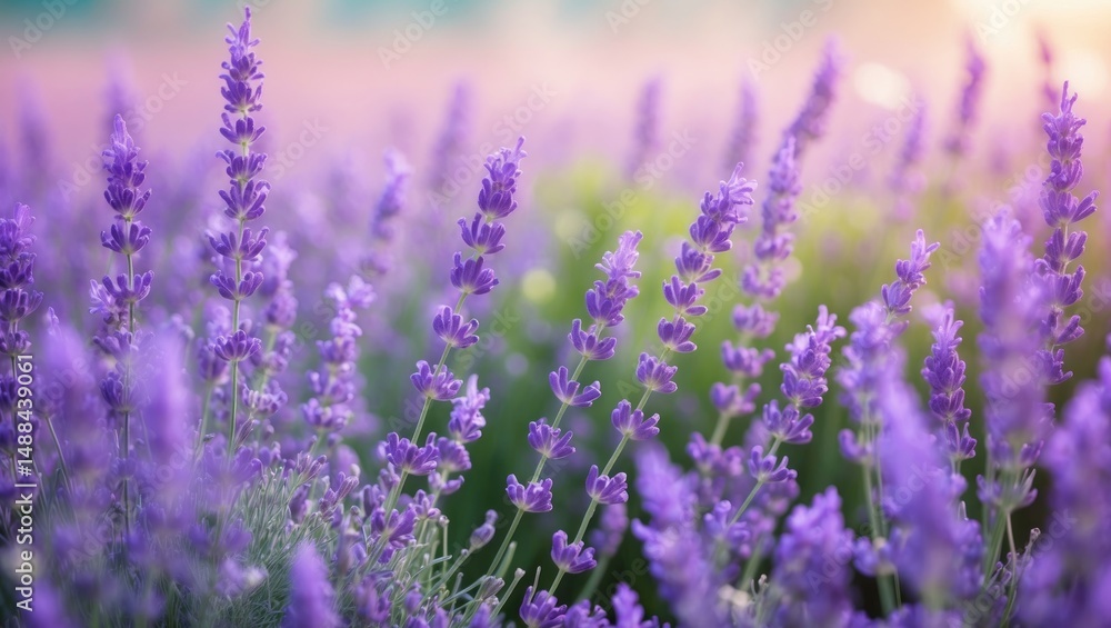 Naklejka premium Vibrant purple field of blooming lavender