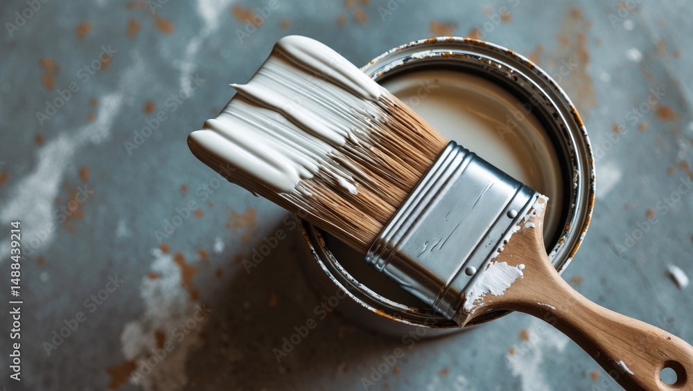 Fototapeta premium brush alongside paint storage