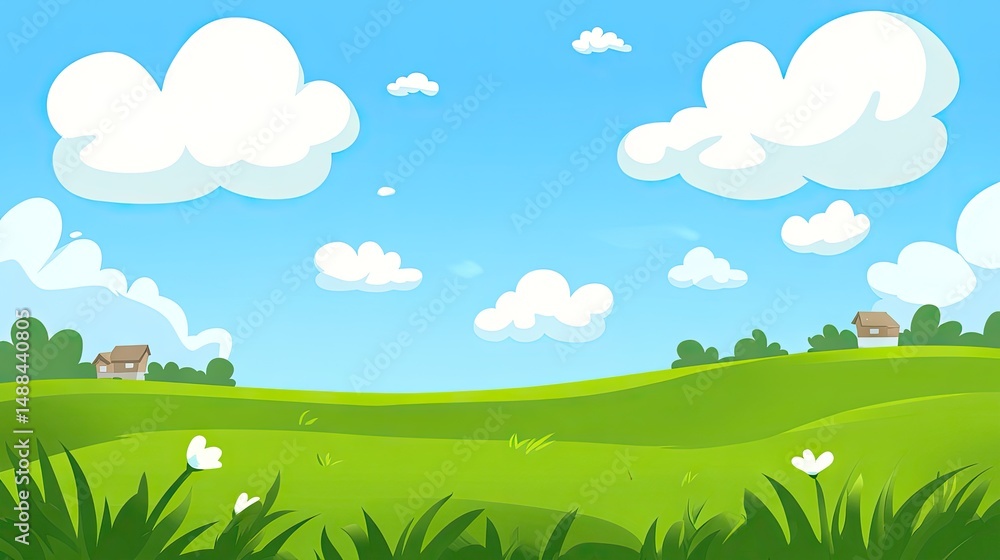 Vibrant, cartoonish illustration of a sunny landscape. Vibrant, cartoonish illustration of a sunny landscape.