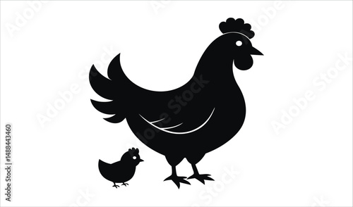 Isolated on white, a farm animal rooster silhouette is a vector illustration of poultry, a cockerel drawing with a distinct beak and feather design