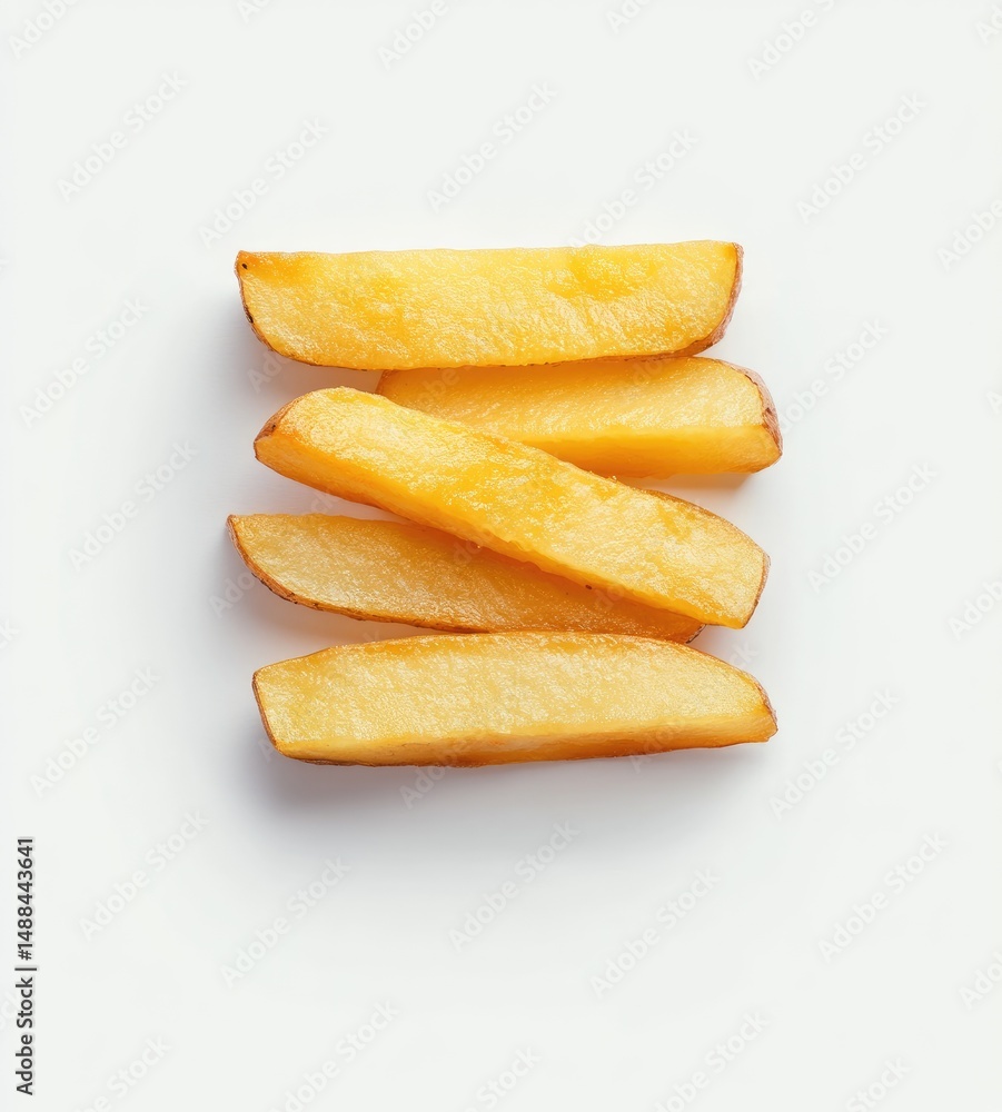 Golden crispy potato wedges stacked Golden crispy potato wedges stacked