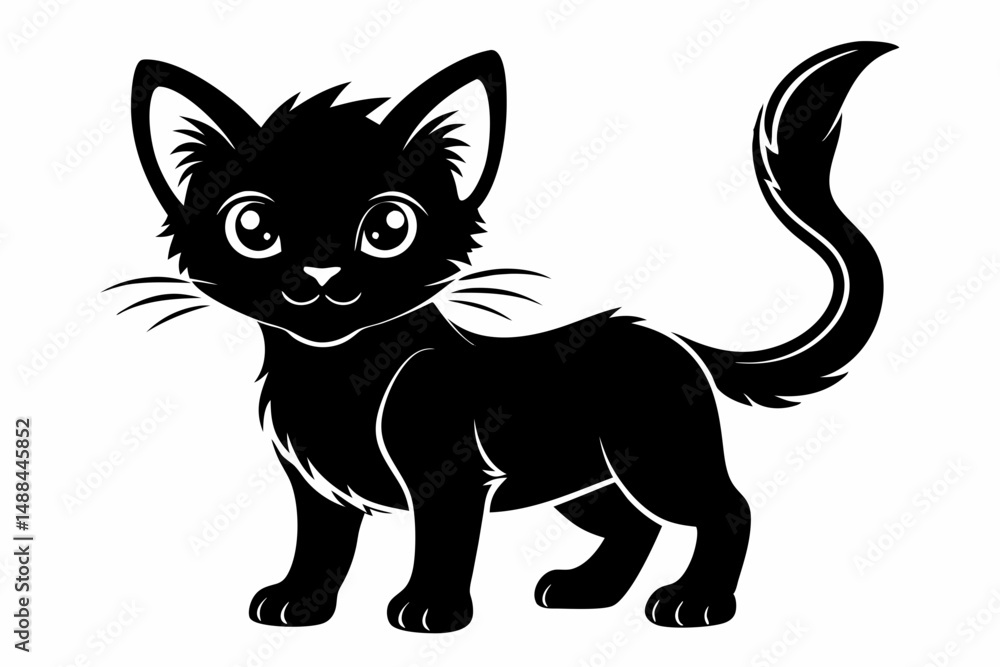 Obraz premium kitten marvels silhouette line art vector illustration with a white background