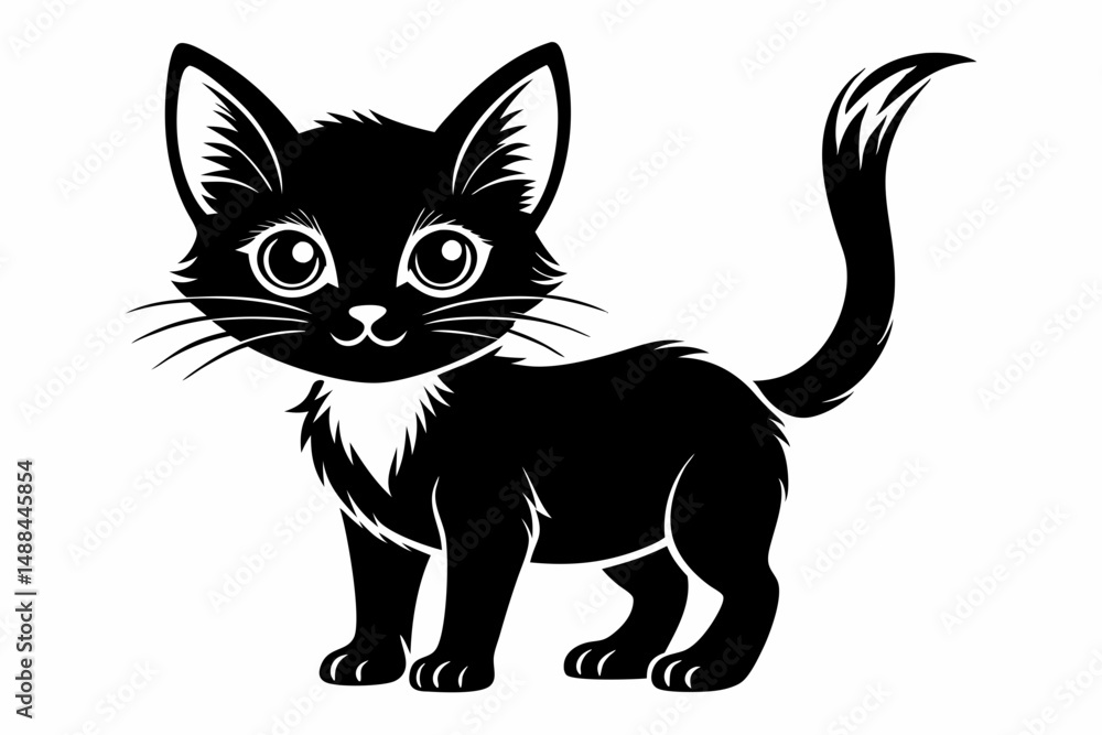 kitten marvels silhouette line art vector illustration with a white background kitten marvels silhouette line art vector illustration with a white background