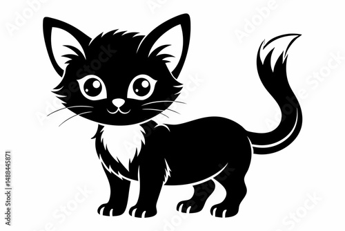 kitten marvels silhouette line art vector illustration with a white background