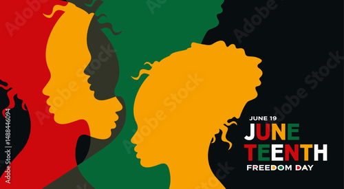 Juneteenth, Freedom day abstract banner card poster template design with silhouette of African American woman, June 19, African American culture