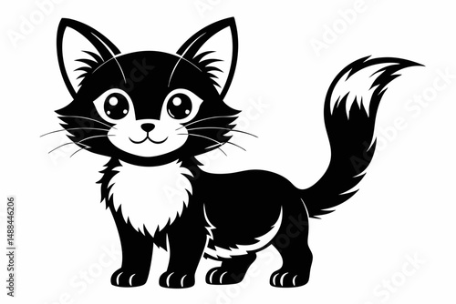 kitten marvels silhouette line art vector illustration with a white background