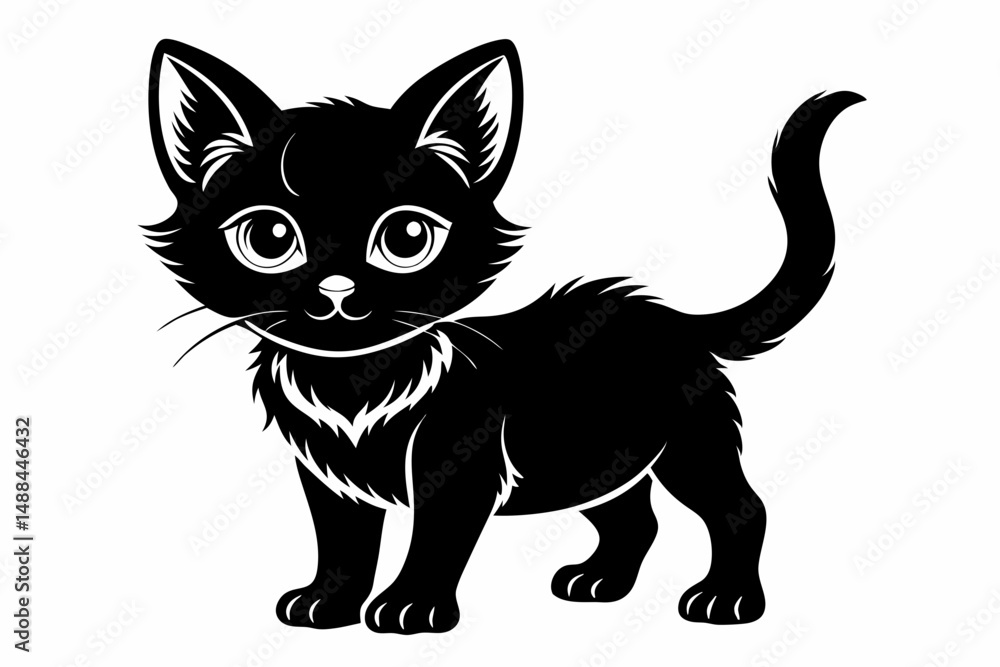 Fototapeta premium kitten marvels silhouette line art vector illustration with a white background