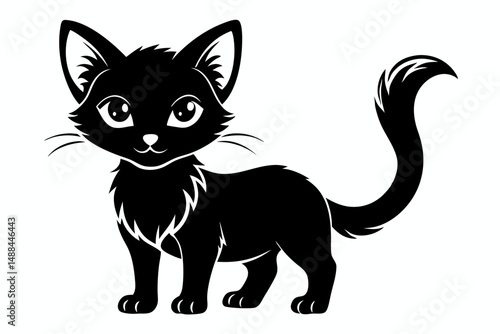 kitten marvels silhouette line art vector illustration with a white background