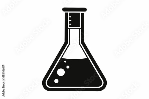laboratory flask silhouette line art vector illustration with a white background