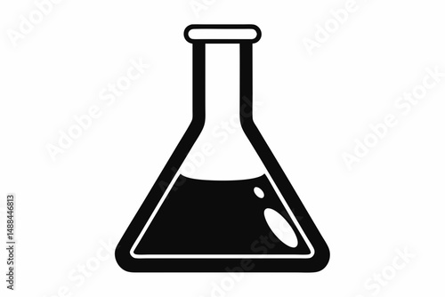 laboratory flask silhouette line art vector illustration with a white background