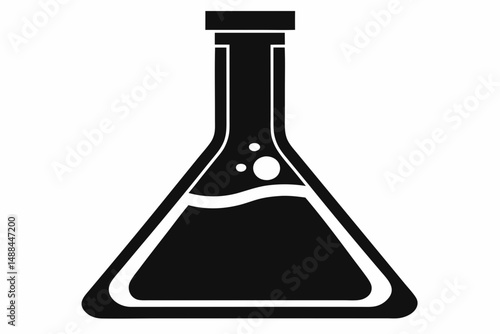 laboratory flask silhouette line art vector illustration with a white background