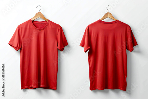 Red Men’s Crew Neck T-Shirt Mockup – Front & Back on Hanger