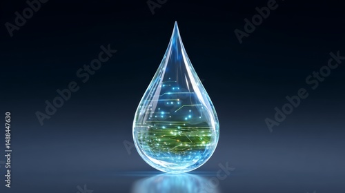 Holographic Water Droplet with Projections Representing Eco-Friendly Themes and Sustainability