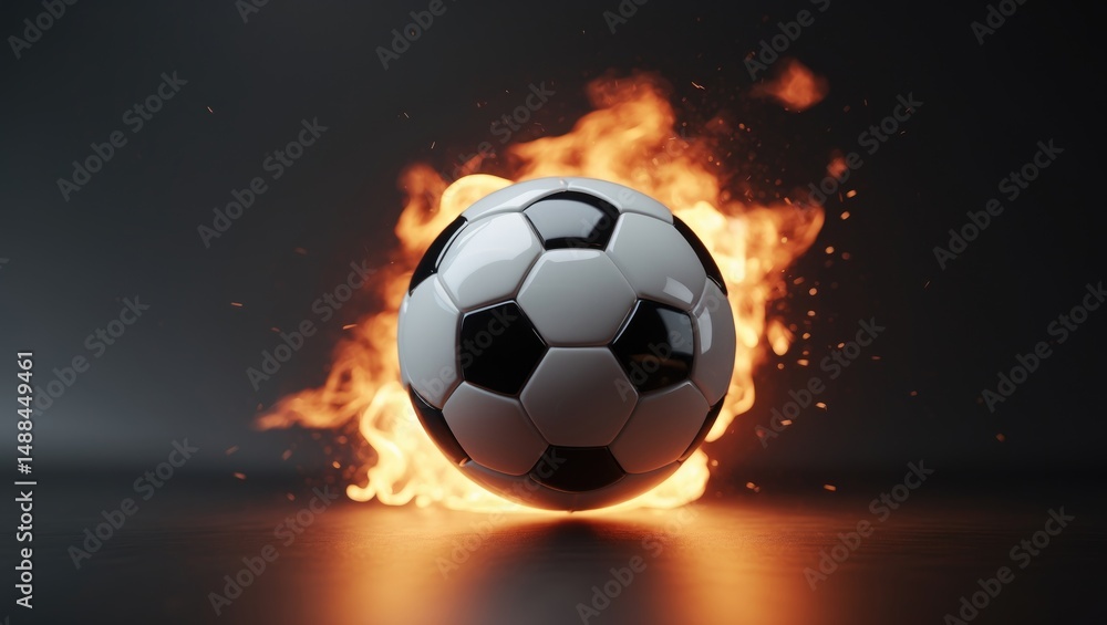 Fototapeta premium Bright fiery football emblem set against a glowing backdrop