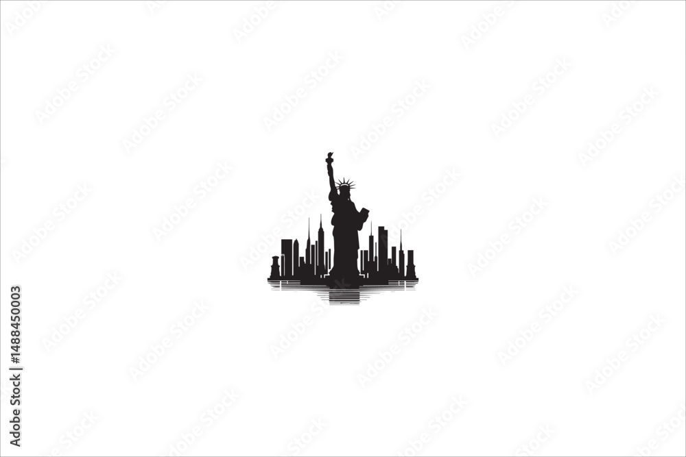 Fototapeta premium statue liberty cartoon silhouette with a simple, understated design set against a white background