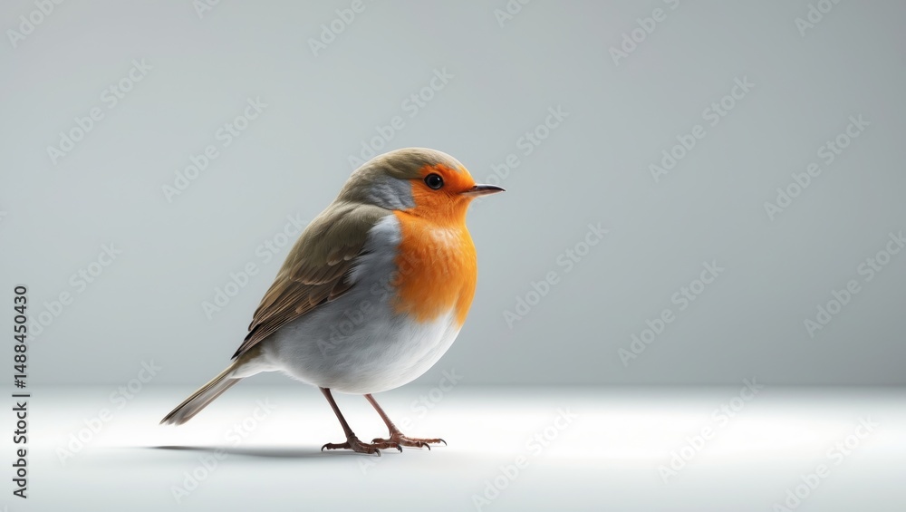 A robin alone on a white surface A robin alone on a white surface
