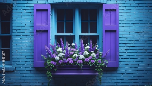 American casement windows set against a brick wall with a verdant hedge