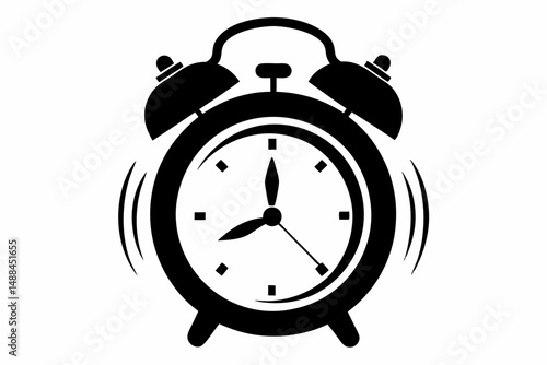 ringing alarm clock silhouette line art vector illustration with a white background