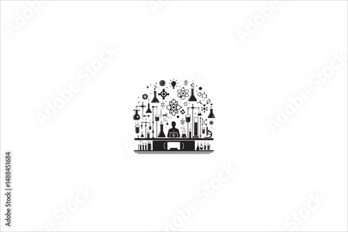 science lab cartoon silhouette with a simple, understated design set against a white background