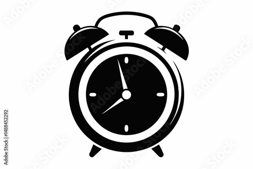 ringing alarm clock silhouette line art vector illustration with a white background