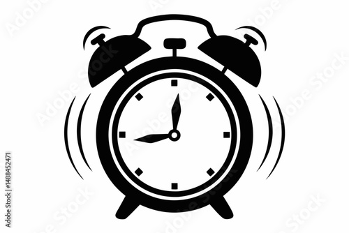 ringing alarm clock silhouette line art vector illustration with a white background