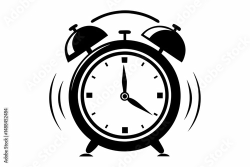 ringing alarm clock silhouette line art vector illustration with a white background