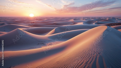 Fototapeta Naklejka Na Ścianę i Meble -  360-degree sunset panorama, sand dunes, HDRI environmental map.