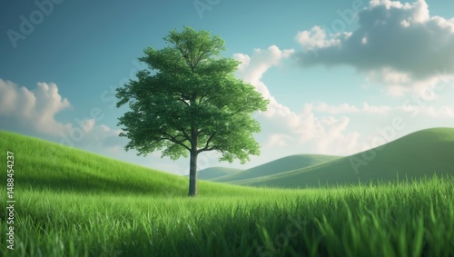 Fototapeta Naklejka Na Ścianę i Meble -  Beautiful ash tree with green leaves on a mountain path in Poland