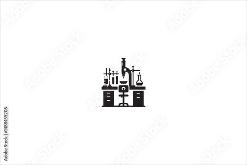 science lab cartoon silhouette with a simple, understated design set against a white background