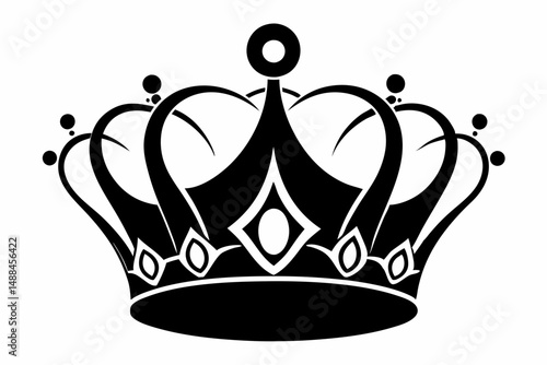 royal crown silhouette line art vector illustration with a white background