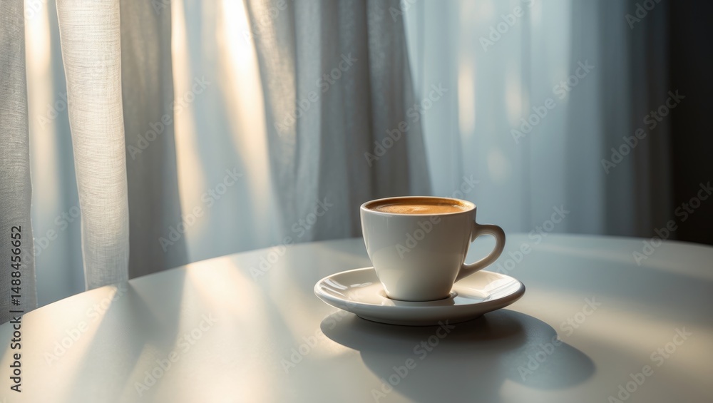 Obraz premium Lighted espresso cup on table. Food and drink imagery