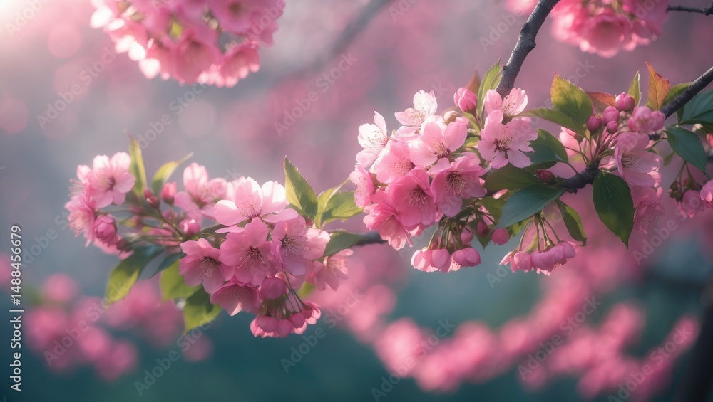 Obraz premium Pink Petals and Blossom Trees: A Beautiful Spring Garden Scene