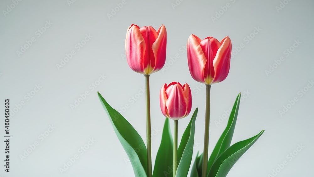 Fototapeta premium Stunning red tulip flowers set against a white backdrop