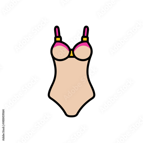 One-piece swimsuit in peach and pink outline for swimwear and beachwear  