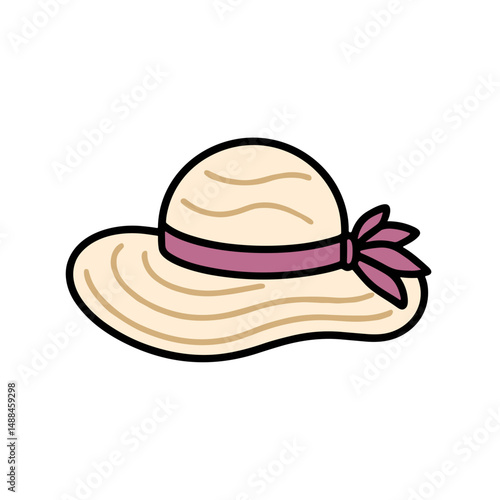 Summer sunhat with pink ribbon on a white background for Swimwear & Beachwear  