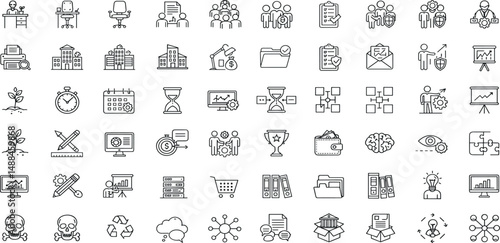 Office and Business Editable Icons set. Vector illustration in modern thin line style of business related icons: teamwork, documents, devices, and more.