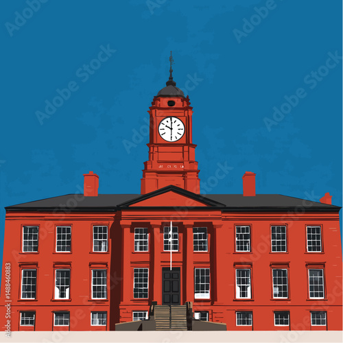 Red clock tower building under blue sky