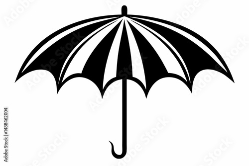 umbrella silhouette line art vector illustration with a white background
