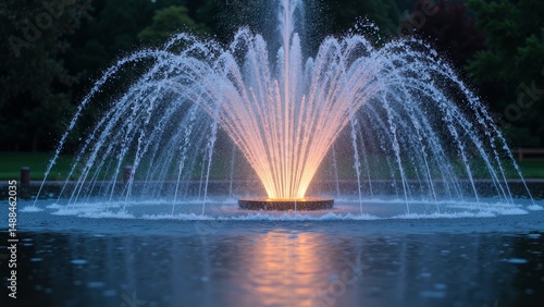 Outdoor nighttime fountain landscape
