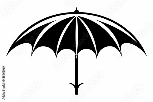 umbrella silhouette line art vector illustration with a white background