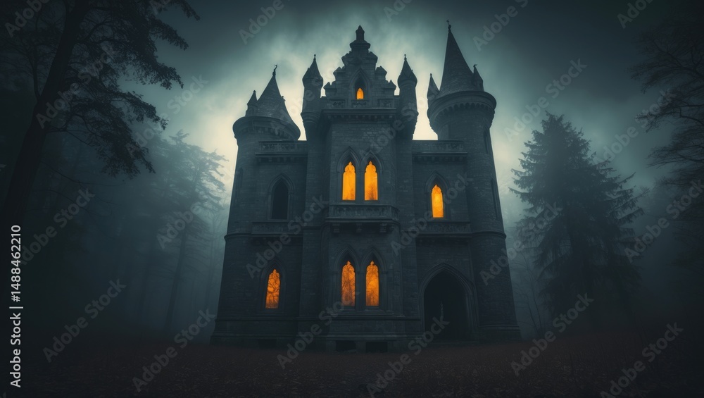 Old castle in the woods, abandoned and haunted Old castle in the woods, abandoned and haunted