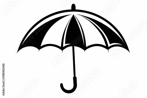 umbrella silhouette line art vector illustration with a white background