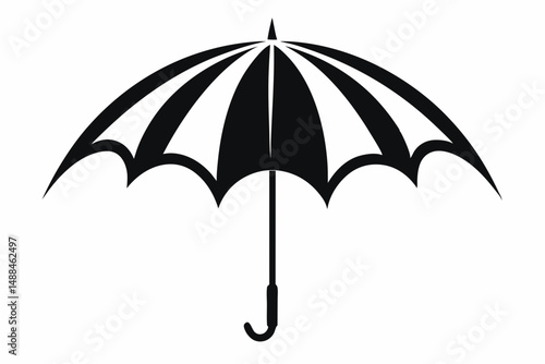 umbrella silhouette line art vector illustration with a white background