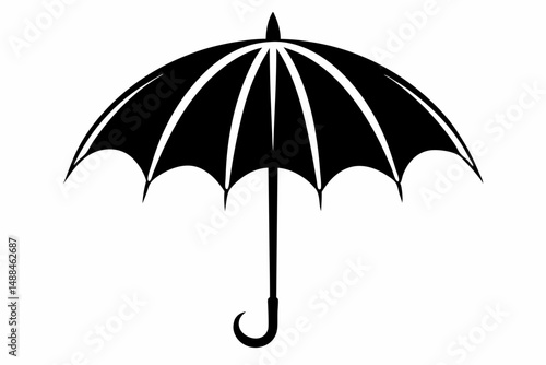 umbrella silhouette line art vector illustration with a white background