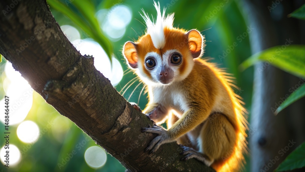 Naklejka premium Cotton Top Tamarin resting in a tree
